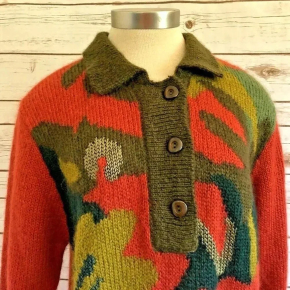 Women Long Sleeve Pull Over Partial Button Down Collar Casual Sweater Size Large - Picture 3 of 12